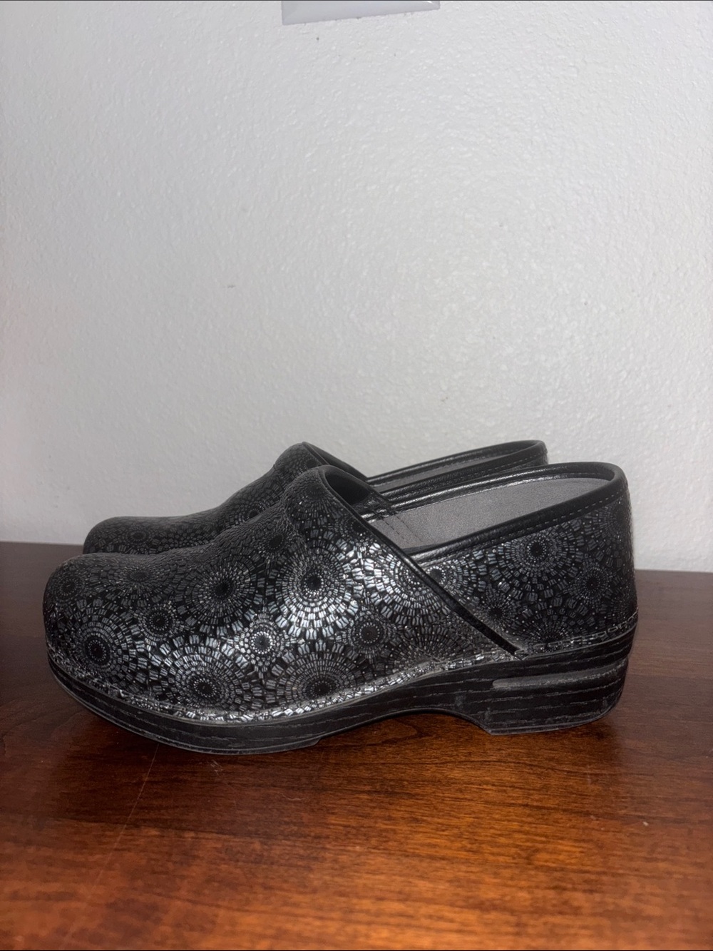 Dansko Black Metallic Patterned Clogs - Picture 3 of 7